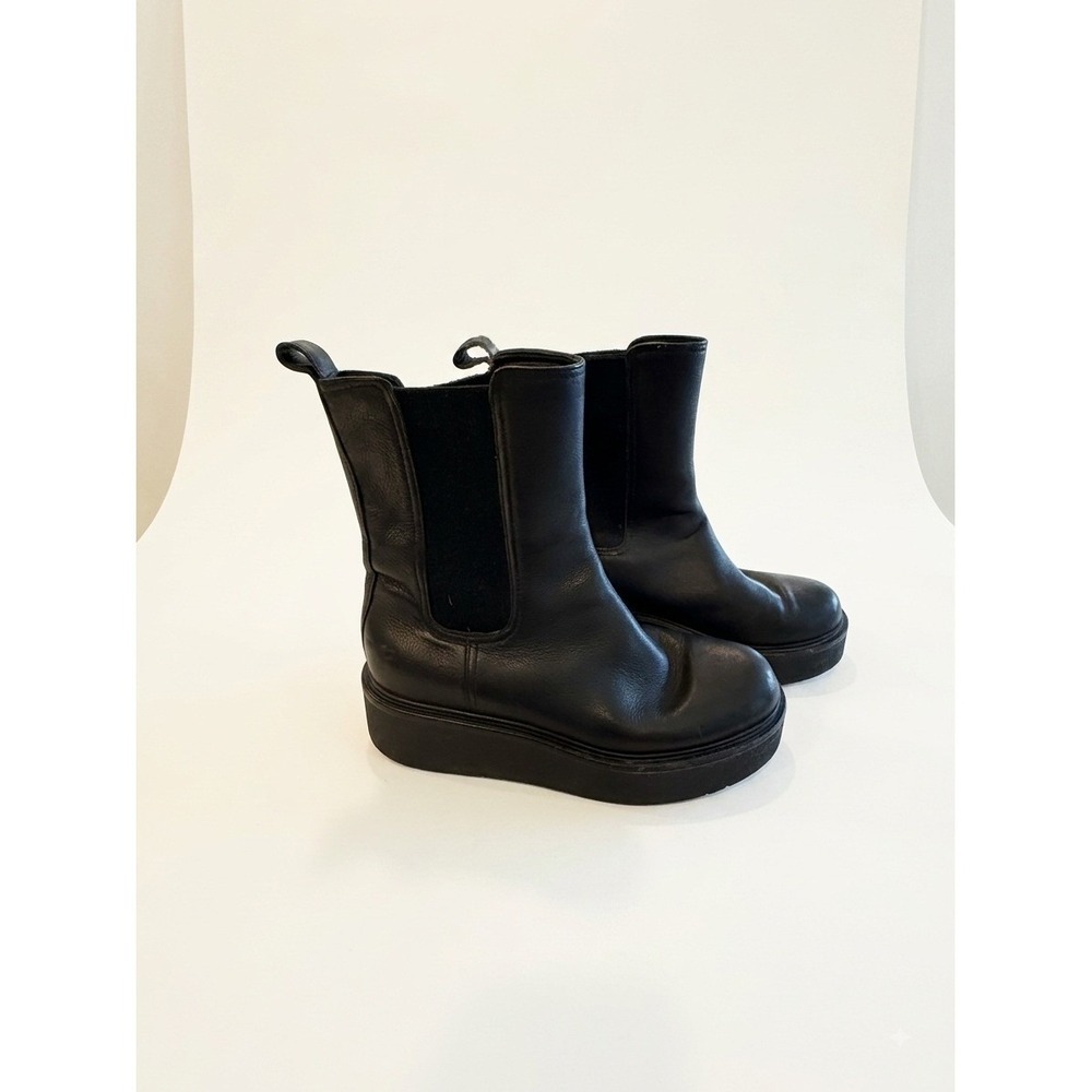 Vince Black Leather Platform Chelsea Boots Mid Calf Booties Size 7.5M